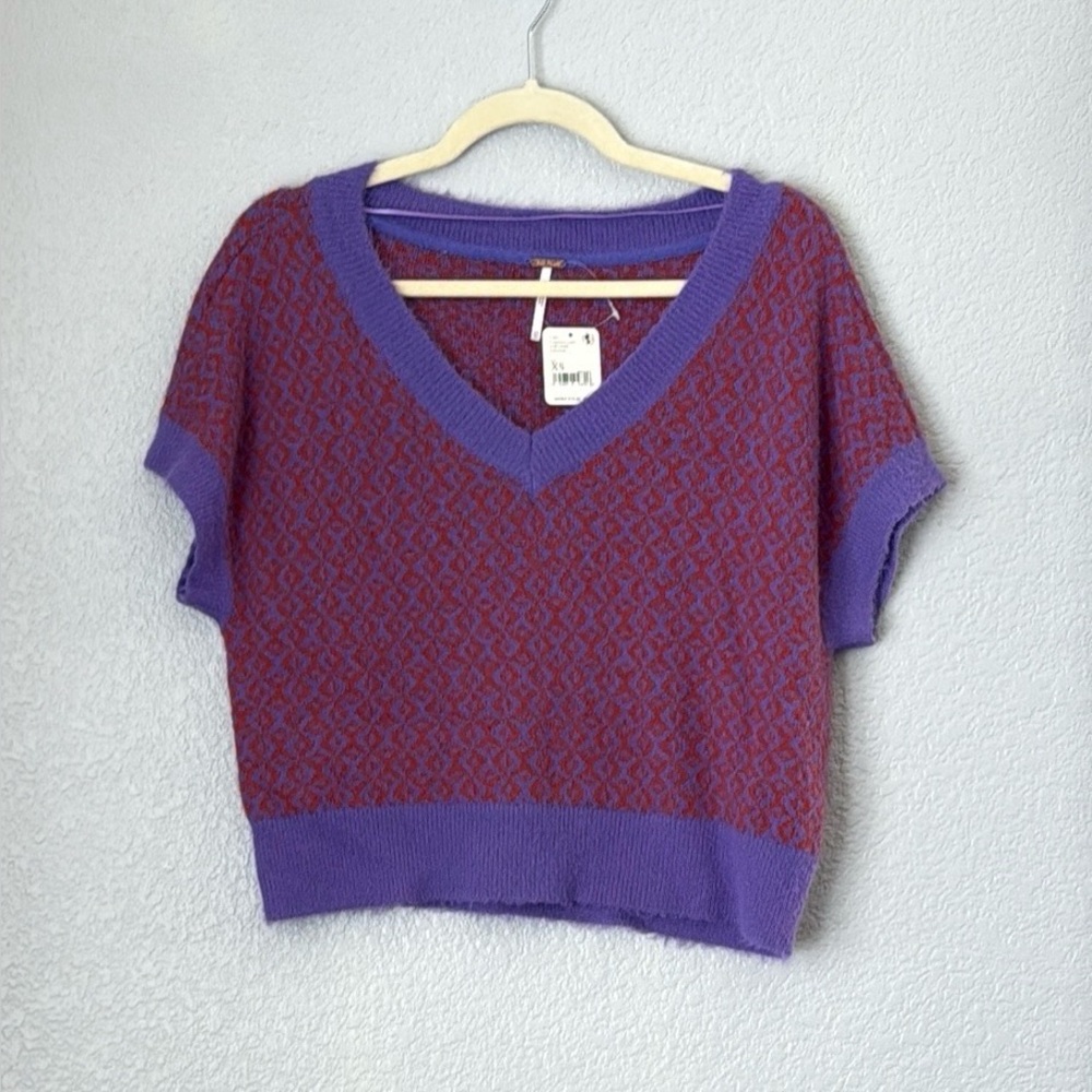 Free People Purple V-Neck Sweater Knit Elegance Size Xsmall